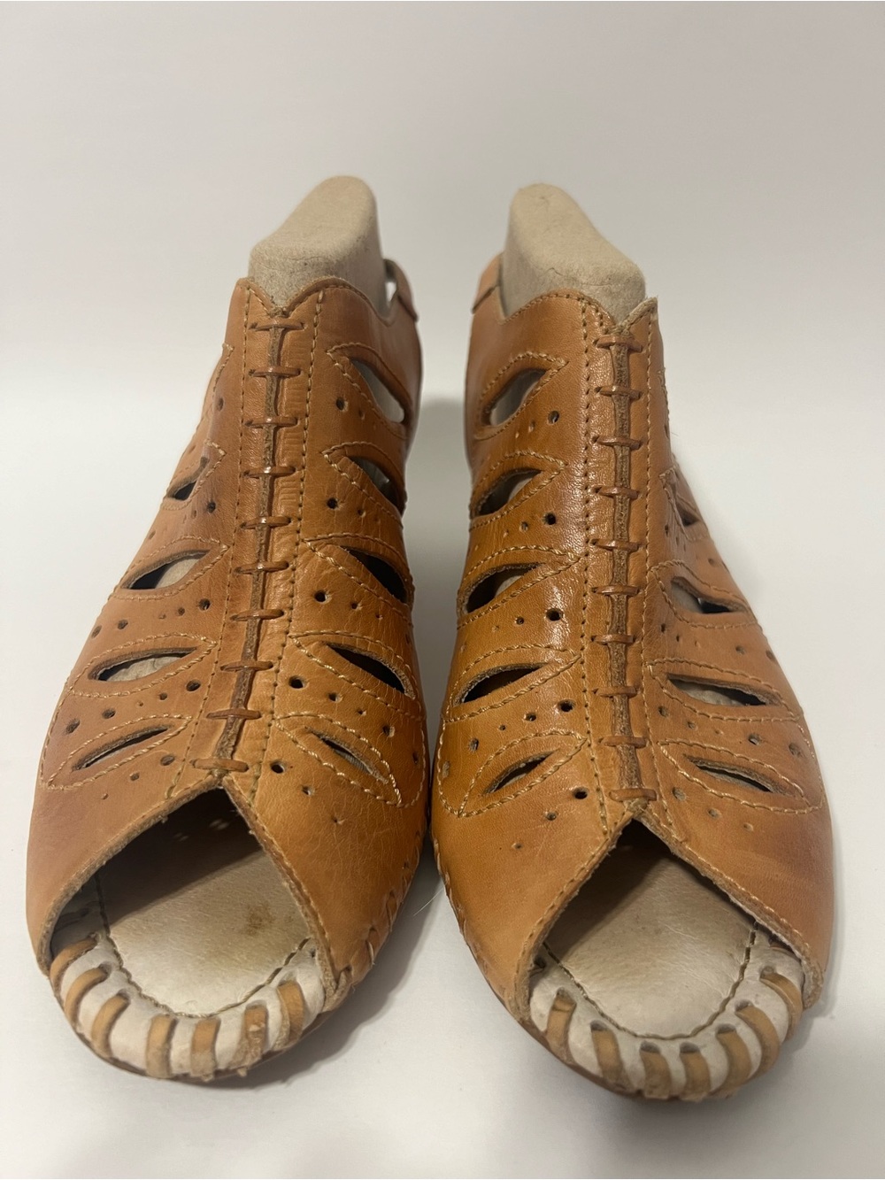 Pikolinos Tan Leather Peep-Toe Laser Cut Slingback Comfort Sandals Size 40 US 9